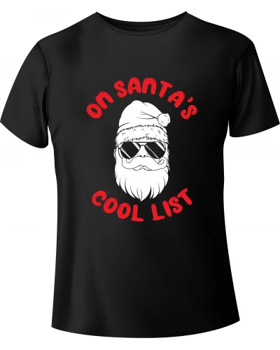 T-shirt Świąteczny Święty Mikołaj "ON SANTA'S COOL LIST" - BanByte.com