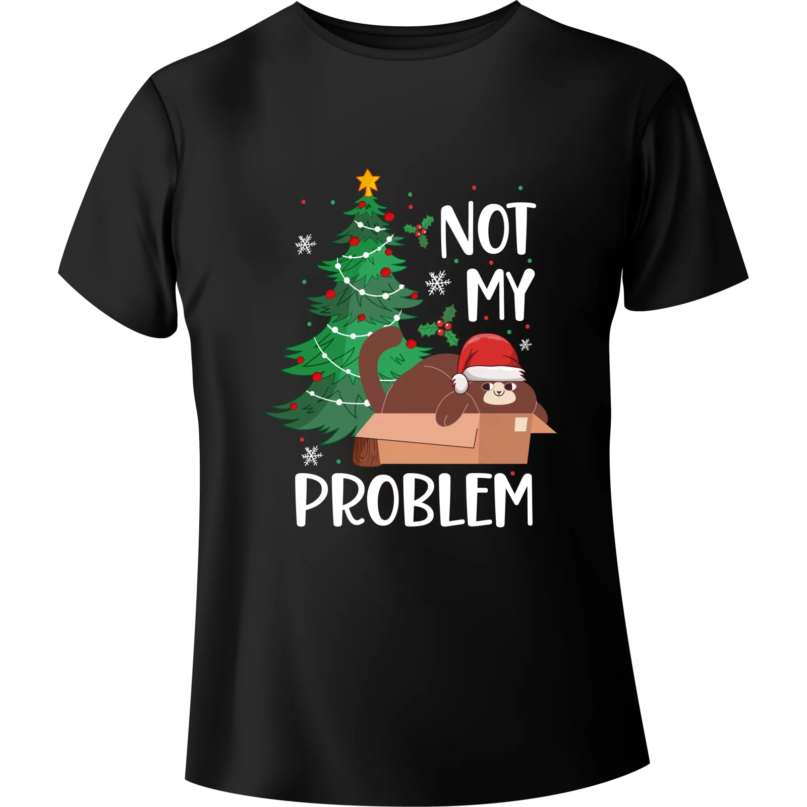 T-shirt Świąteczny Kot "NOT MY PROBLEM" - BanByte.com