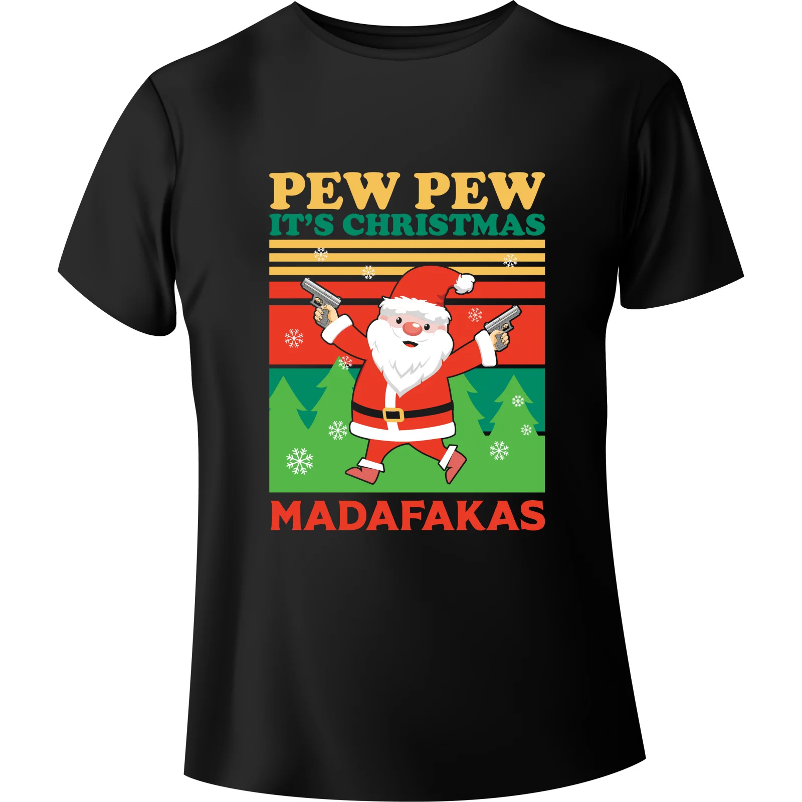 T-shirt Świąteczny Święty Mikołaj "PEW PEW MADAFAKAS" - BanByte.com