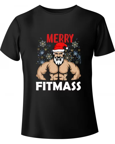 T-shirt Christmas Santa Claus in gym "MERRY FITMASS" - BanByte.com