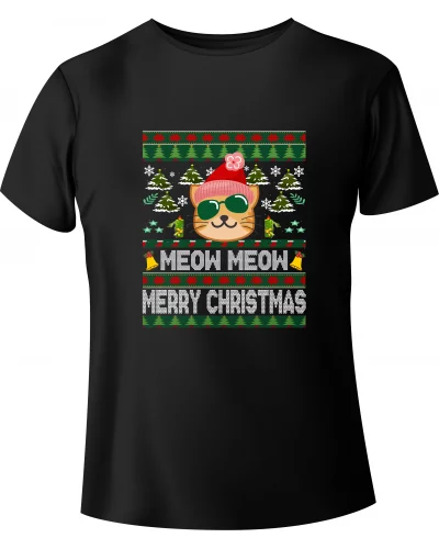 T-shirt Christmas Cat "MEOW MEOW MERRY CHRISTMAS" - BanByte.com