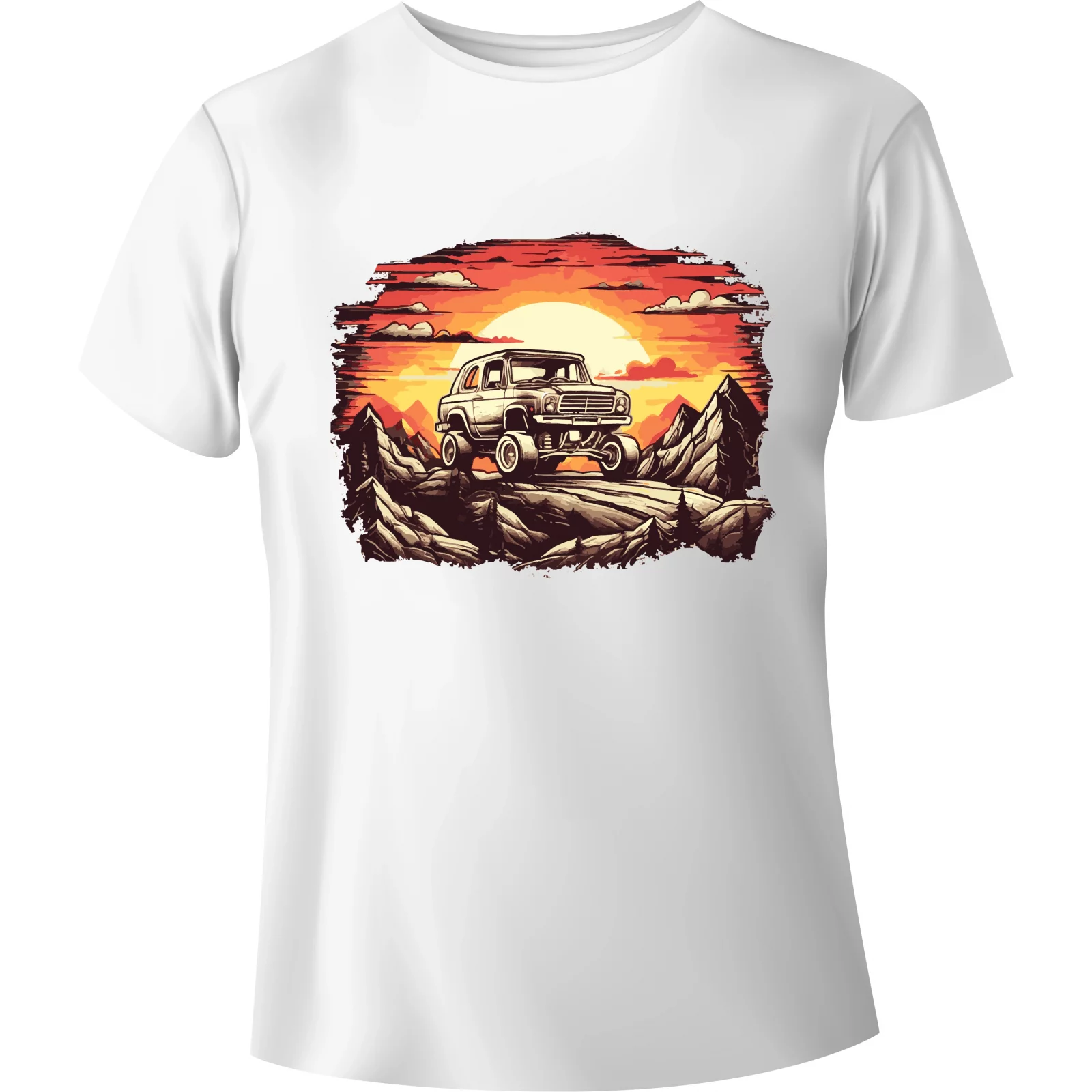 T-shirt Vintage Off-road car in the mountains